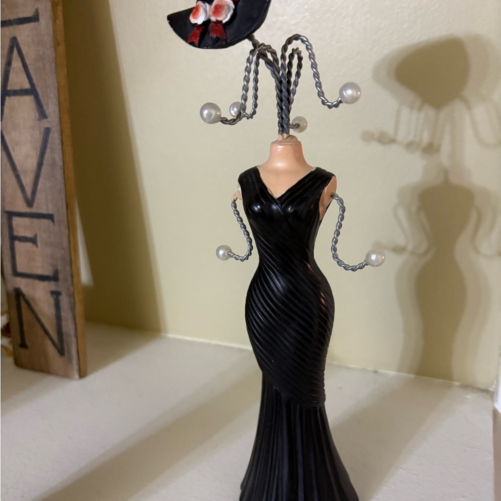 Vintage Stylish Black Dress Figurine with Hat-Jewelry Holder